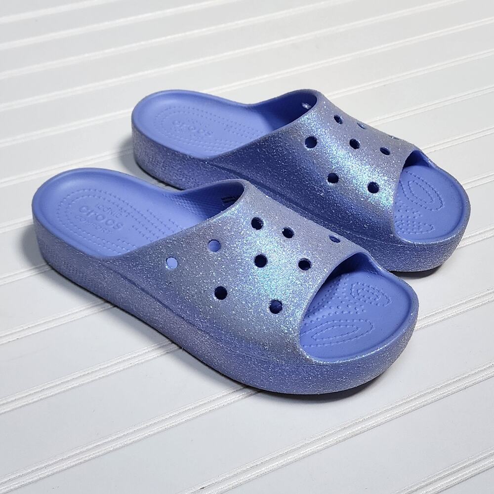 Crocs Women's Classic Platform Glitter Slide Sandals Size 9 Purple